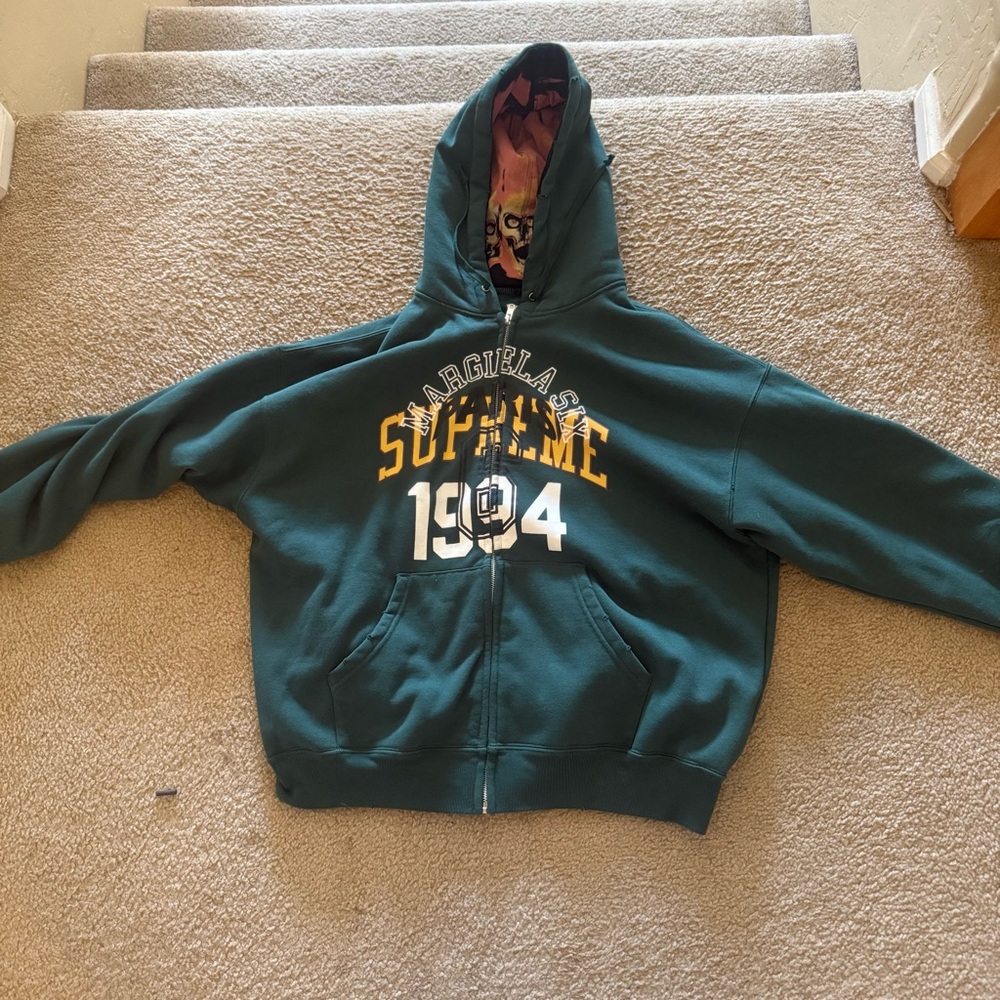 Supreme X Maison Margiela Green Zip-Up Hoodie with 1994 Graphic